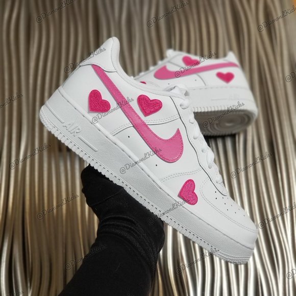 Custom Nike Air Force 1 Custom Hearts White Pink - Picture 6 of 7